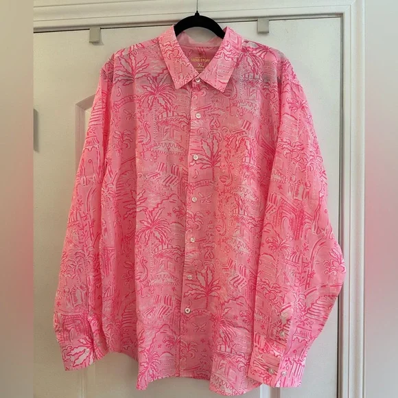 NWT Lilly Pulitzer Men’s Stuff Addison Conch Shell Pink Penny’s Playground Shirt - Picture 2 of 2